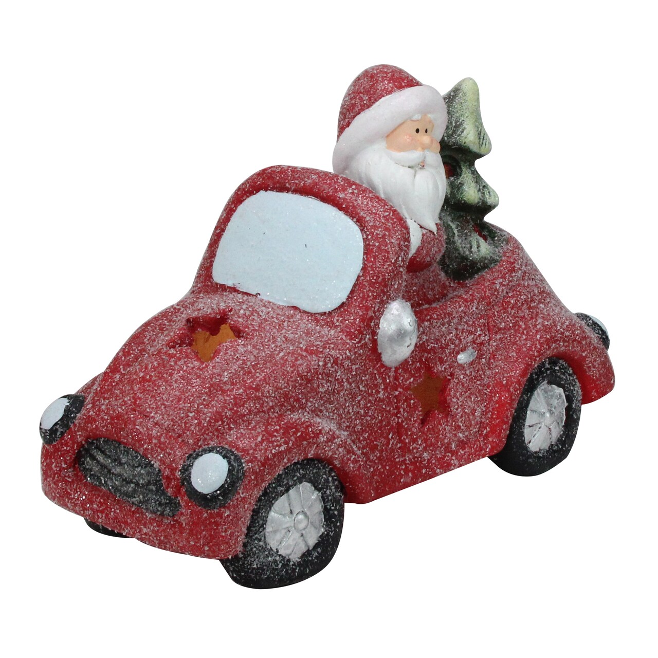 Northlight LED Lighted Glitter Car with Santa Claus Christmas Decoration - 14" - Red